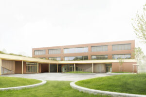 Fassade und Gebäudekubatur Außenansicht - Neubau Grundschule in Bad Mergentheim