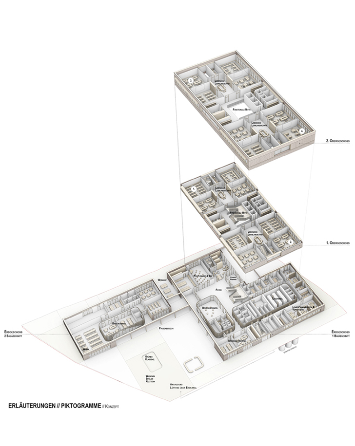 Grundriss Isometrie - Neubau Grundschule in Bad Mergentheim