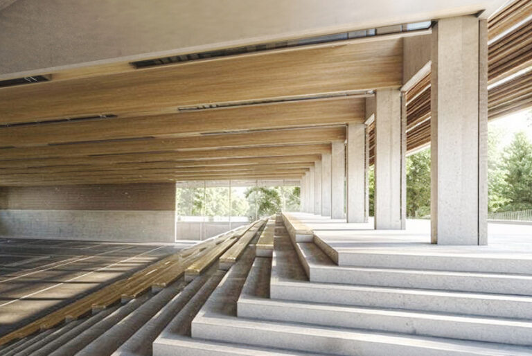 Sporthalle Innenraumansicht - Neubau Mehrzweckhalle Erding