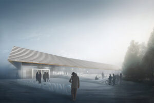 Haupteingang Außenansicht - Neubau Mehrzweckhalle Erding