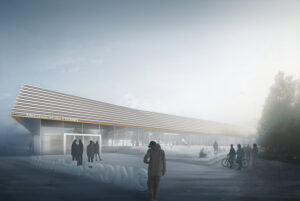 Gebäudekubatur Außenansicht - Neubau Mehrzweckhalle Erding