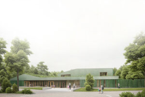 Gebäudekubatur Außenansicht - Neubau Kindertagesstätte und Familientreff Denkendorf