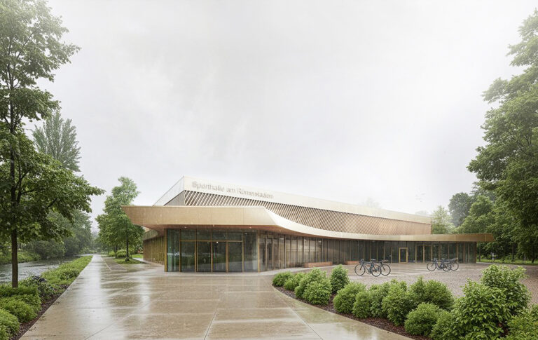 Eingangsbereich Außenansicht - Neubau 3-Fach Sporthalle Ladenburg