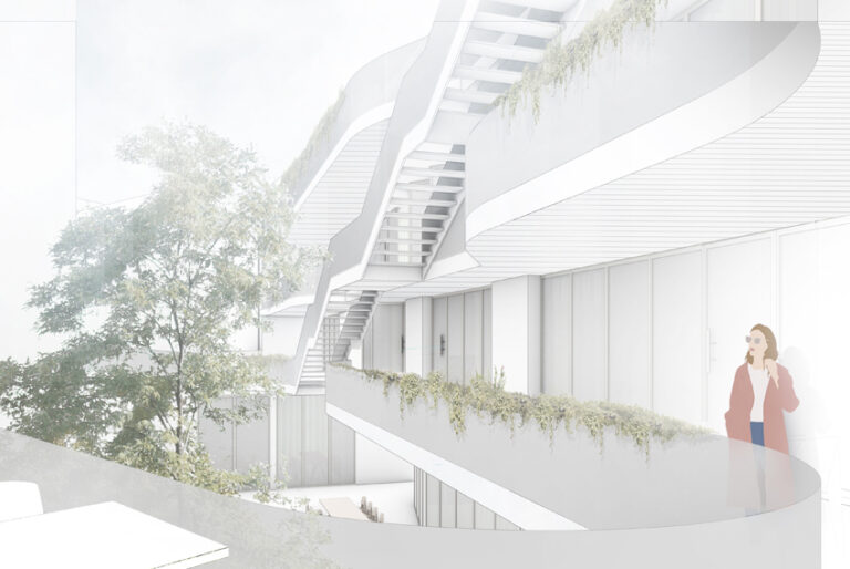 Laubengang Außenansicht - Denkmalschutz & Neubau Mehrgenerationenhaus | Coburg