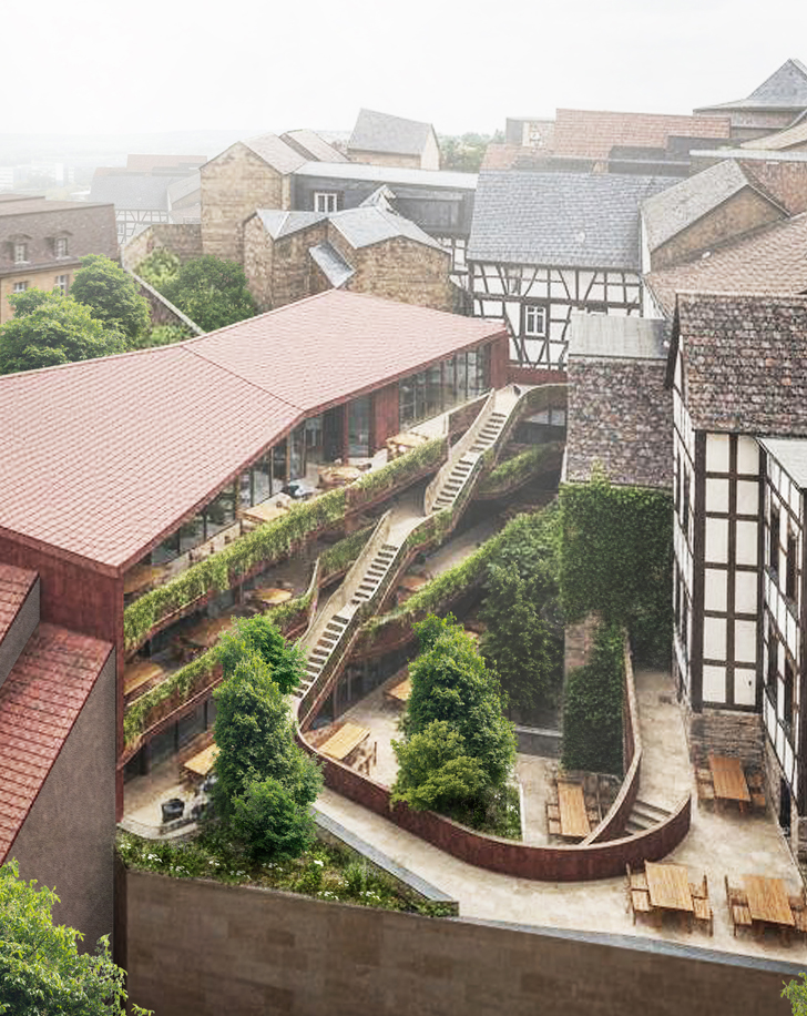 Luftbild Außenansicht - Denkmalschutz & Neubau Mehrgenerationenhaus | Coburg