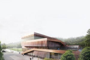 Gebäudekubatur Außenansicht – Sporthallenkomplex SPORTCAMPUS SAAR, Saarbrücken