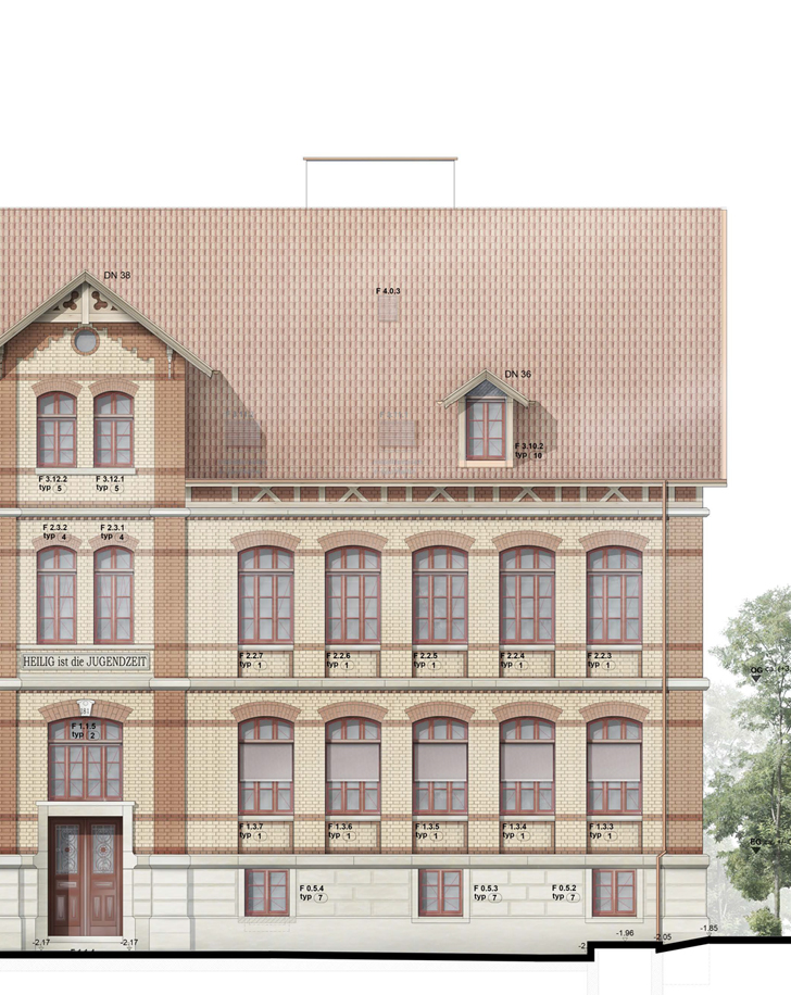 Fassaden Außenansicht - Denkmalschutz-Sanierung Wilhelmsschule Stuttgart