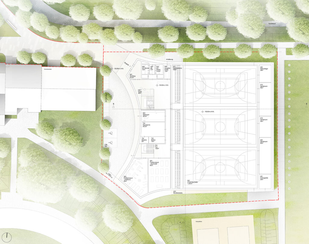 Grundriss Erdgeschoss - Neubau 3-Fach Sporthalle Ladenburg
