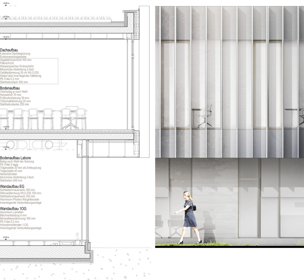 Detailschnitt und Detailansicht - Neubau Duale Hochschule Gera – Lehr- und Forschungsgebäude