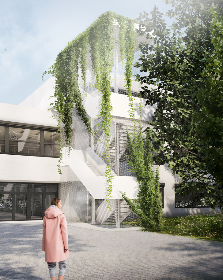 Fluchttreppe Außenansicht - Brandschutzsanierung Johannes-Kepler-Gymnasium Leonberg