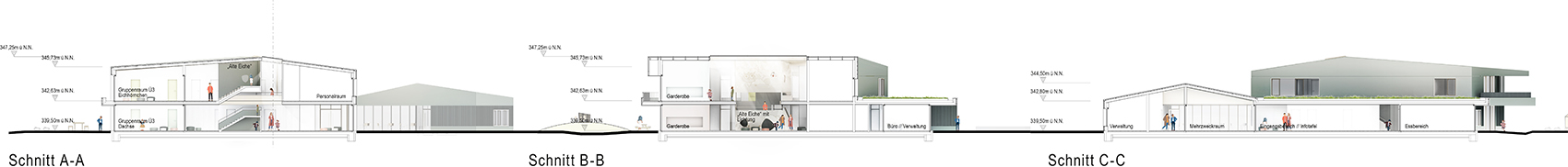 Schnitt - Neubau Kindertagesstätte und Familientreff Denkendorf