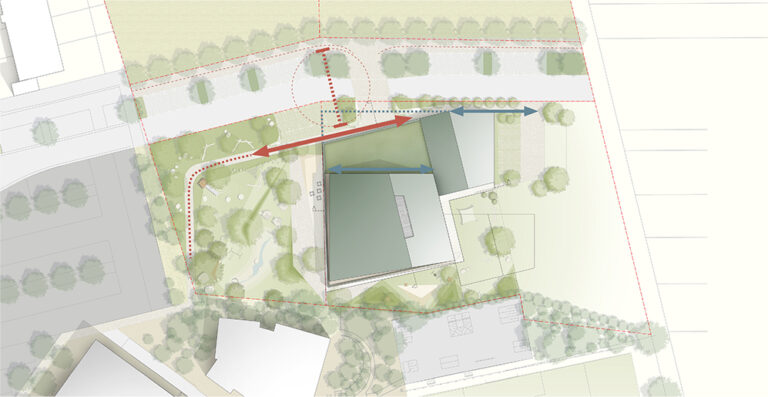 Konzeptdiagramm der Wegeführung - Neubau Kindertagesstätte und Familientreff Denkendorf
