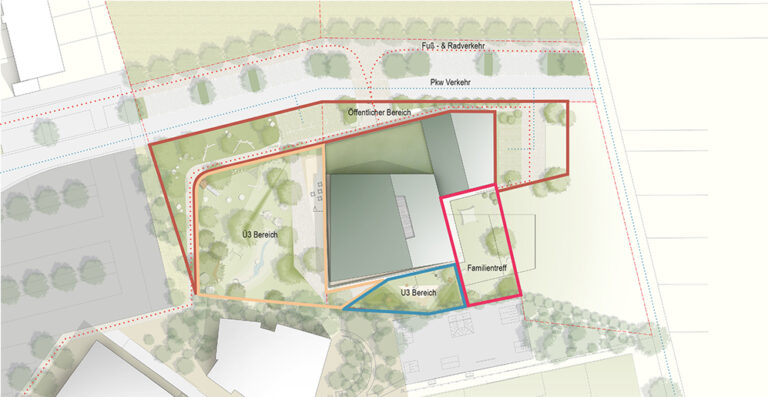 Konzeptdiagramm des Außenbereichs - Neubau Kindertagesstätte und Familientreff Denkendorf