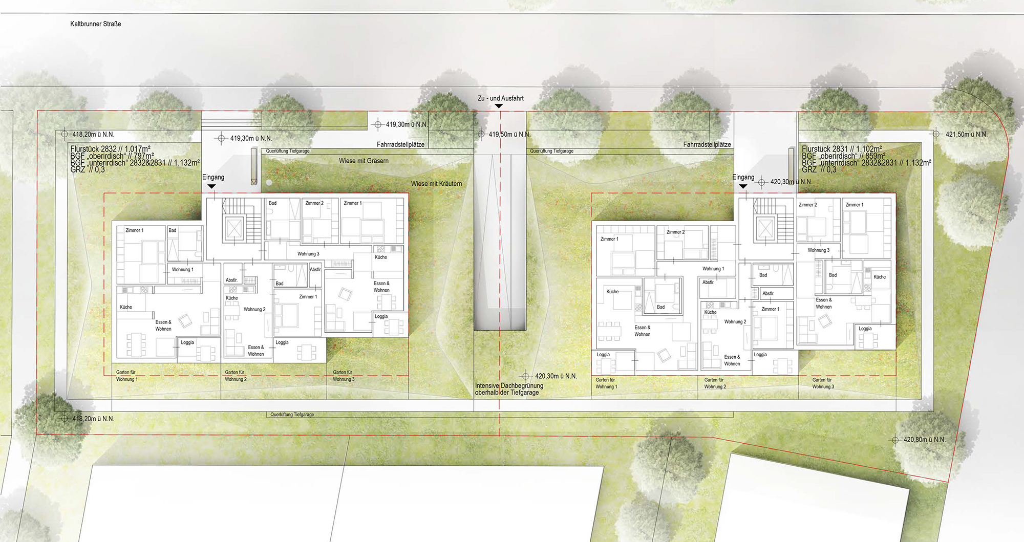 Grundriss Erdgeschoss - Neubau Mehrfamilienhäuser Markelfingen